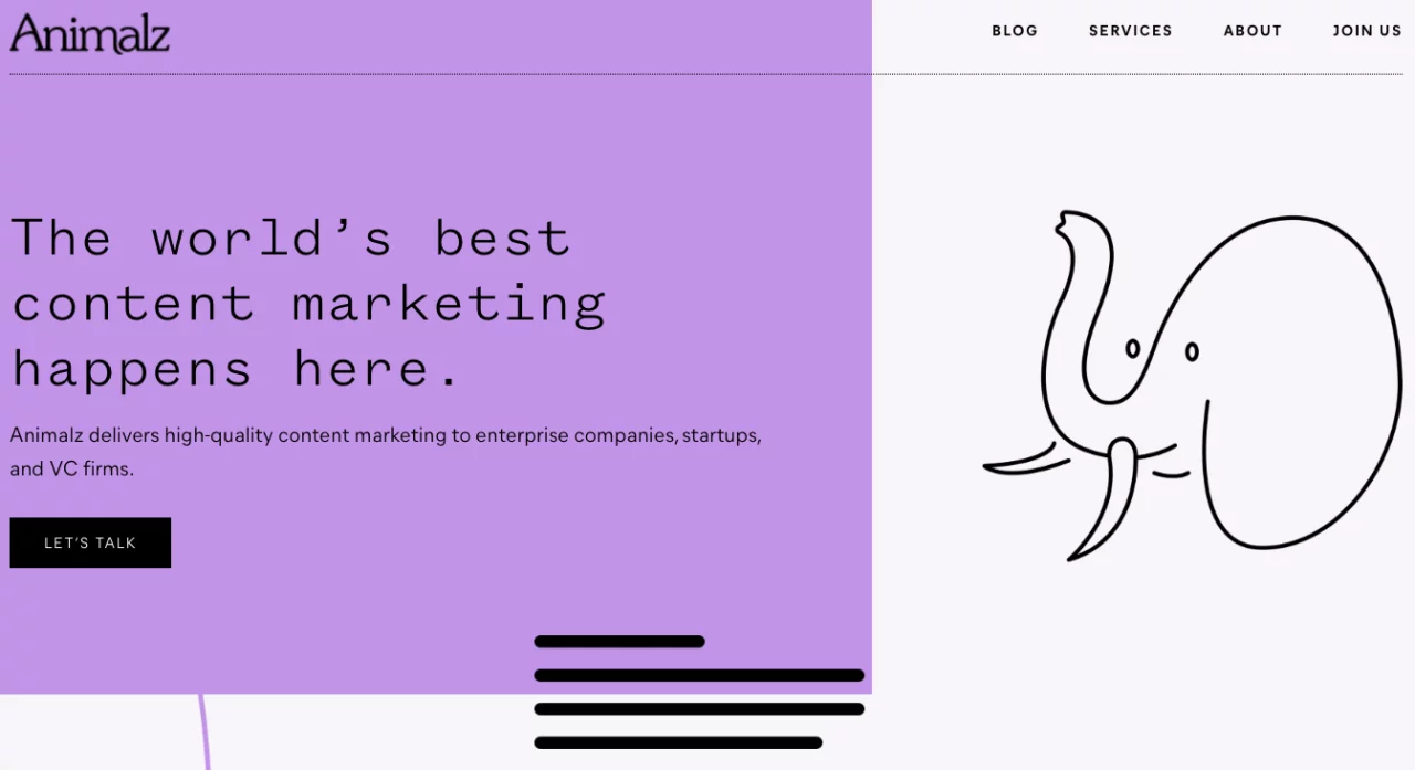 Page d'accueil de l'agence de marketing Animalz