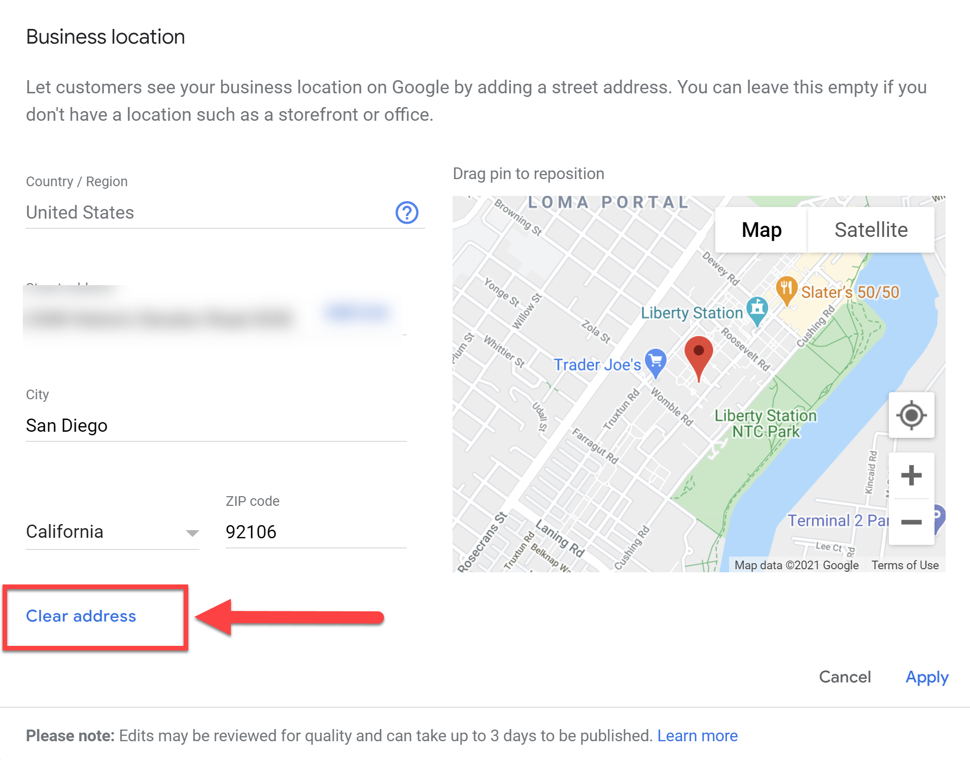 Usuń adres SAB GMB.