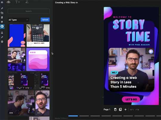 Screenshot eines visuellen Editors für Webstorys