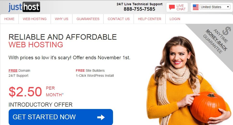 JustHost review homepage