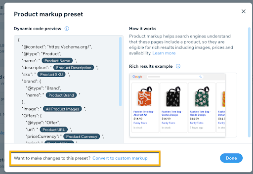 Wix otomatik yapılandırılmış veri işaretlemesini düzenleyin