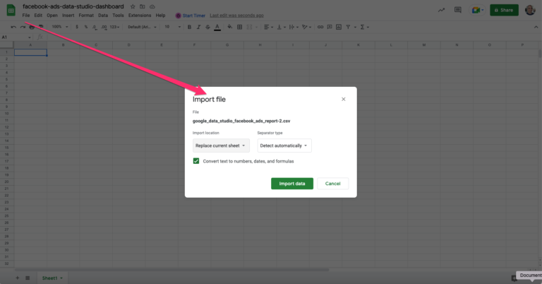importar archivo de Google Sheets