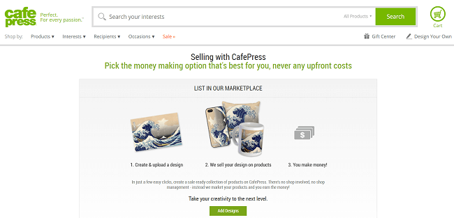 Página de inicio de CafePress