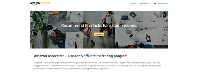 หน้าแรกของ Amazon Associates