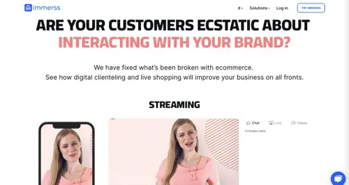 Screenshot of the Immerss home page.