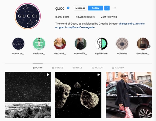 Profil Instagram de Gucci Gucci Instagram profile