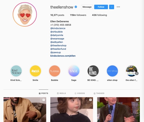 Le profil Instagram d'Ellen Show The Ellen Show Instagram Profile