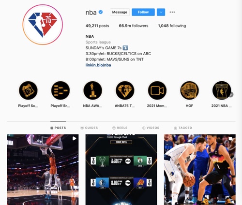 Profil Instagram de la NBA NBA Instagram profile