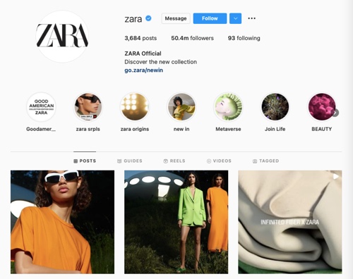 Profil Instagram de ZARA ZARA Instagram profile