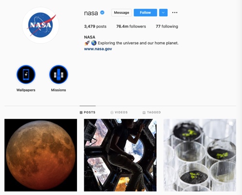 Profil Instagram de la NASA NASA Instagram profile