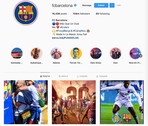Profil Instagram du FC Barcelone FC Barcelona Instagram profile
