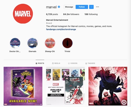 Profil Instagram de Marvel Entertainment Marvel Entertainment Instagram profile