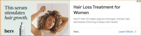 Publicité numérique pour le traitement de la perte de cheveux par Hims & Hers Health, Inc. Digital display ad for hair loss treatment by Hims & Hers Health, Inc.