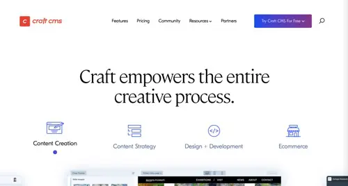 لقطة شاشة لصفحة Craft CMS الرئيسية Screenshot of Craft CMS home page