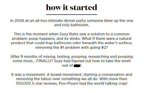 Texten über die Anfänge von Poo Pourri