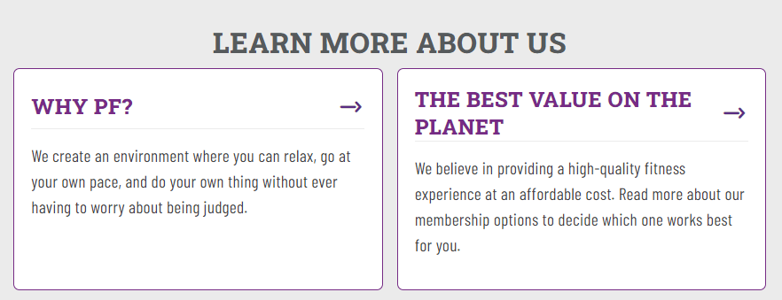 Verfassen von Texten auf der Website von Planet Fitness über deren Angebot