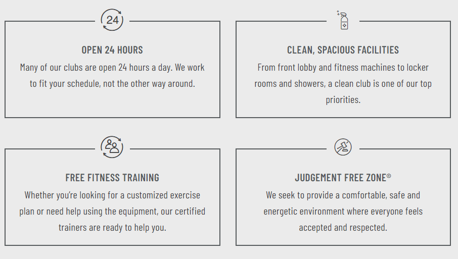 Kopieren Sie auf der Website von Planet Fitness