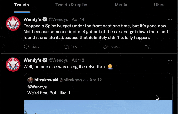 Tweets von Wendys Account auf Twitter