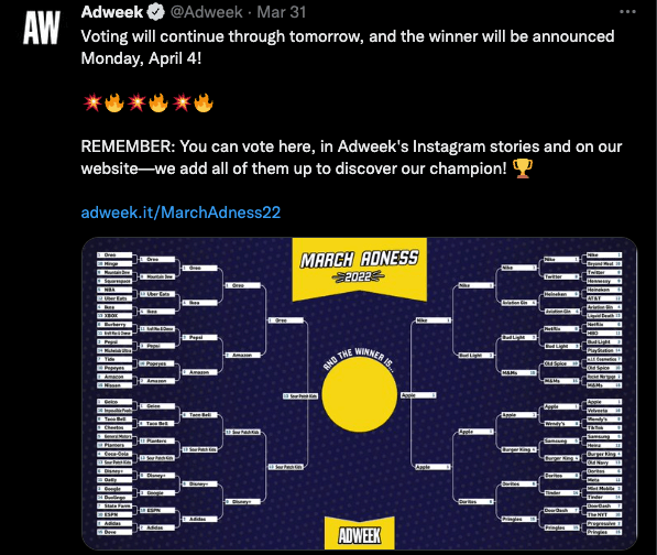 アドウィークがマーチアドネスコンテストをツイート
