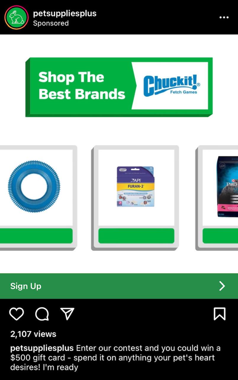 Anúncio Pet Supplies Plus para os produtos que eles carregam na loja