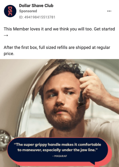 anúncio do Dollar Shave Club sobre seu programa de barbear
