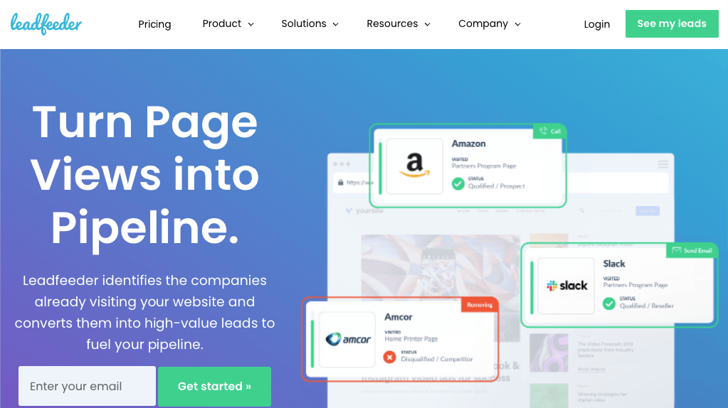 Leadfeeder ana sayfası