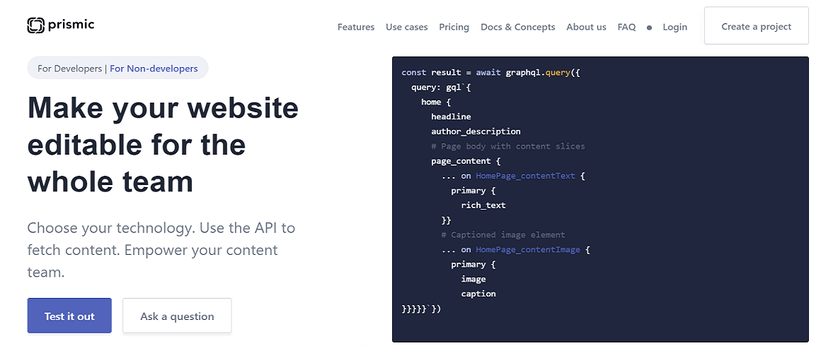 prismic headless cms solution