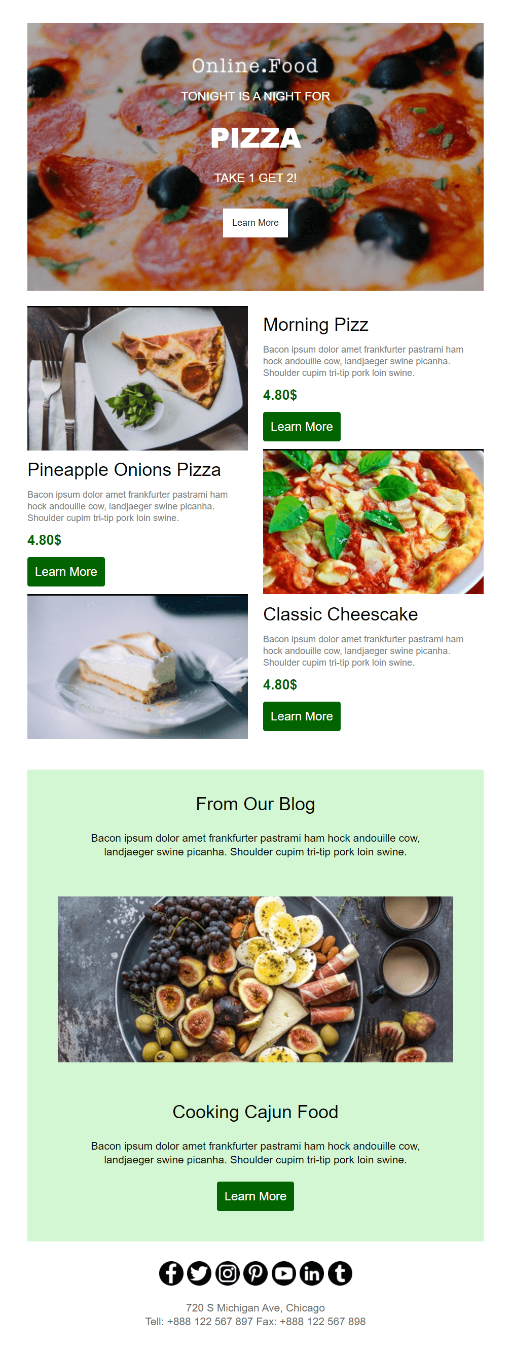 food delivery email newsletter example