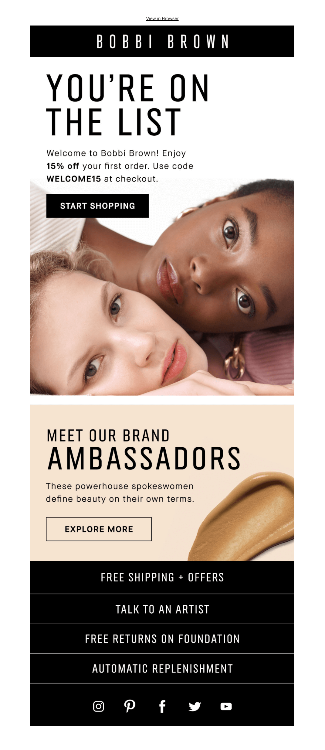 Bobbi Brown campanha de e-mail de boas-vindas Bobbi brown welcome email campaign