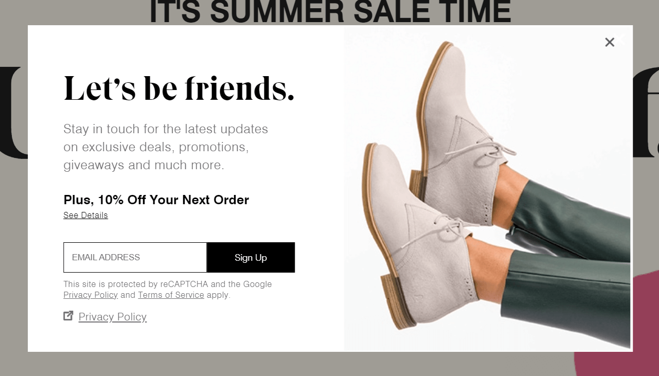 Formulário de inscrição no boletim informativo Hush Puppies hush puppies pop-up form example