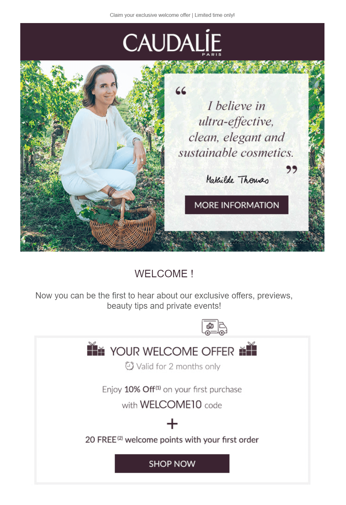 E-mail de boas-vindas da Caudalie caudalie welcome email example