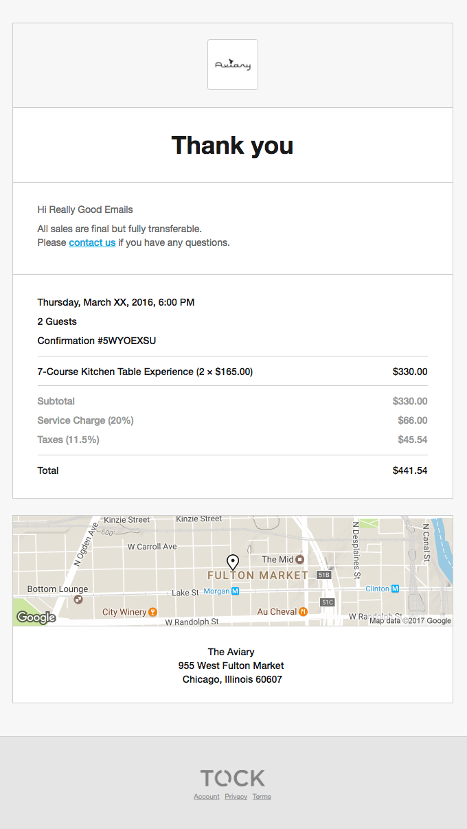 subscription confirmation message by Greats