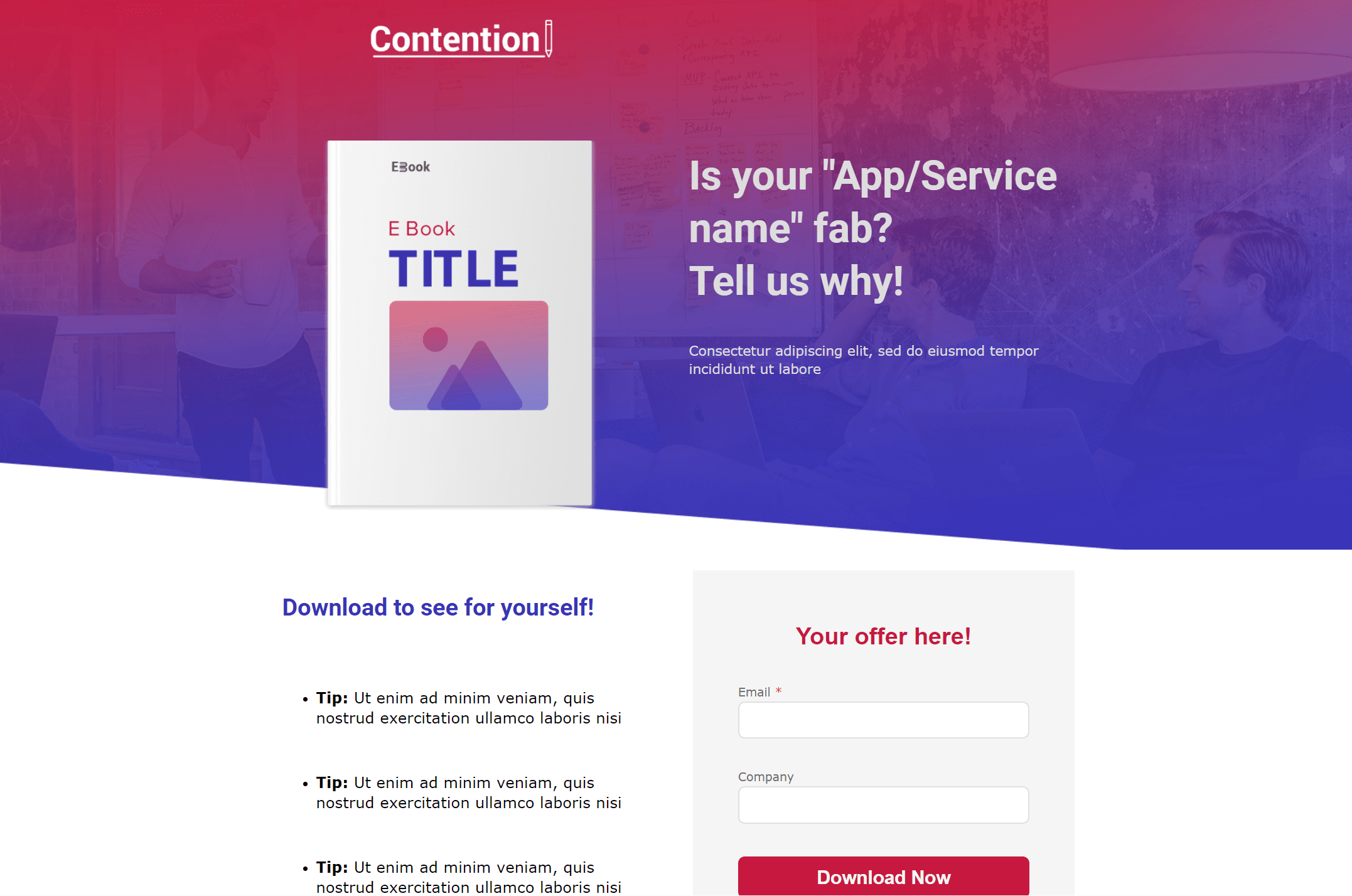 Projekt strony docelowej dla content marketingu landing page template for content marketing