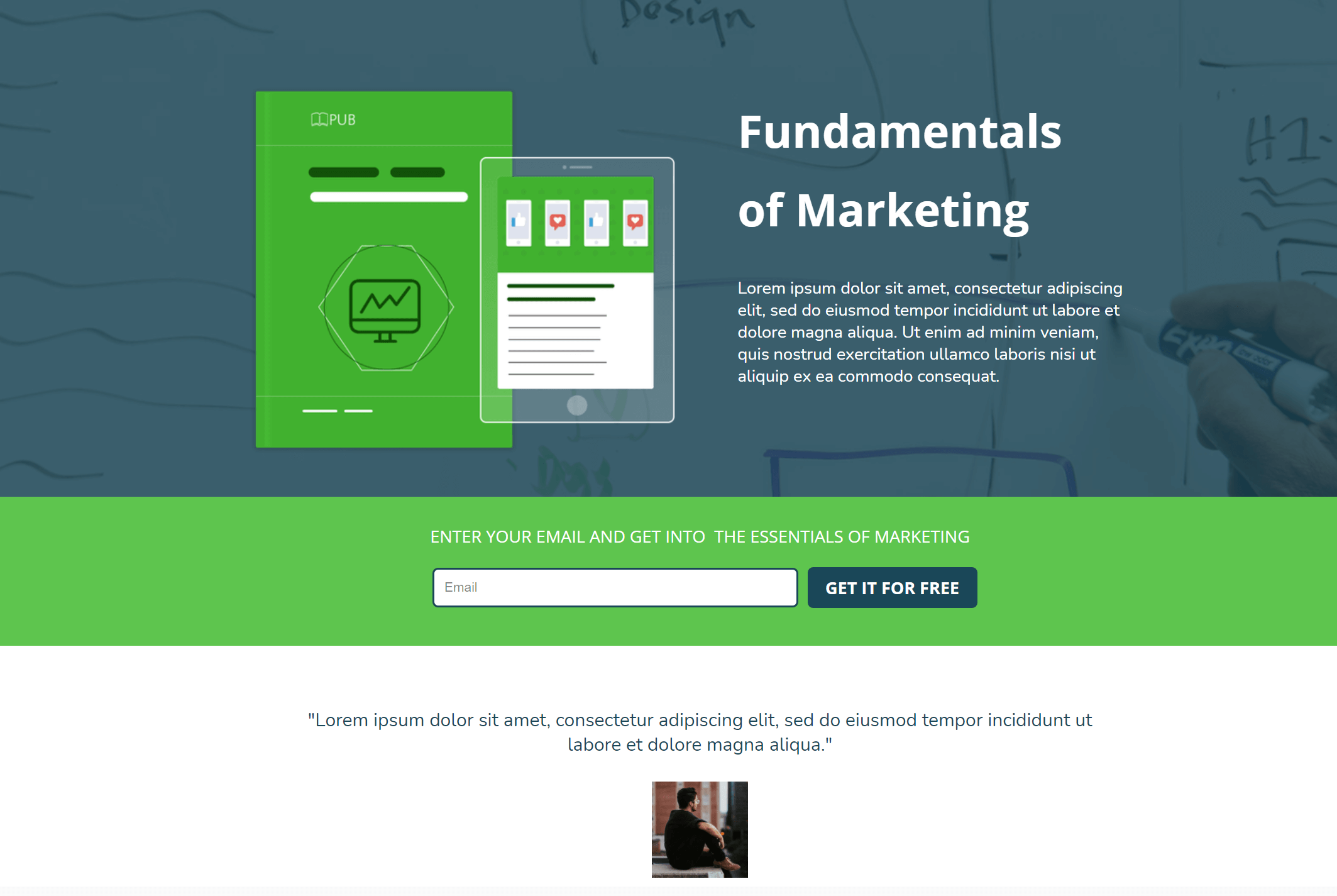 Zielony układ strony docelowej single page layout template for ebooks