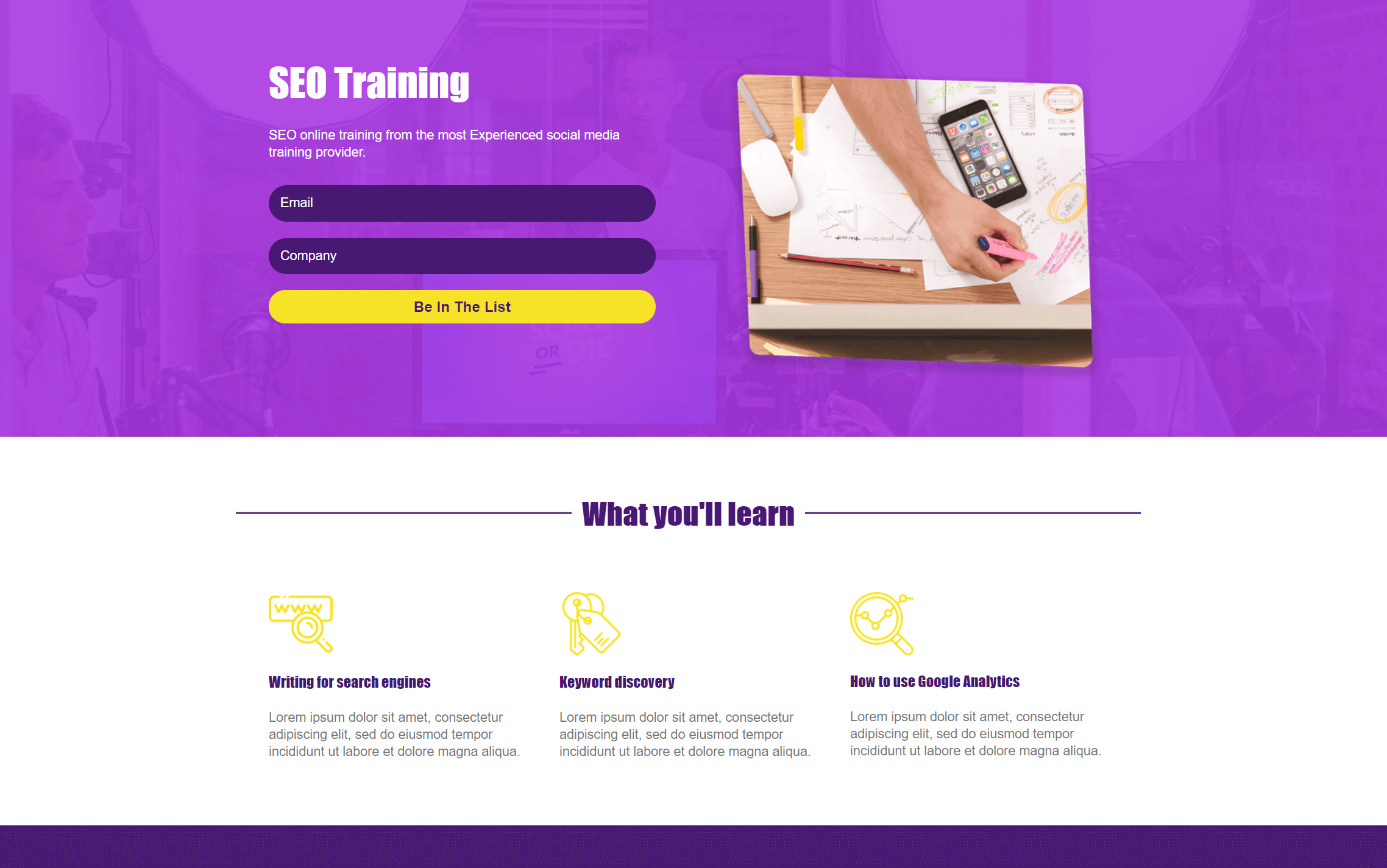 Projektowanie stron internetowych szkoleń online online training landing page format