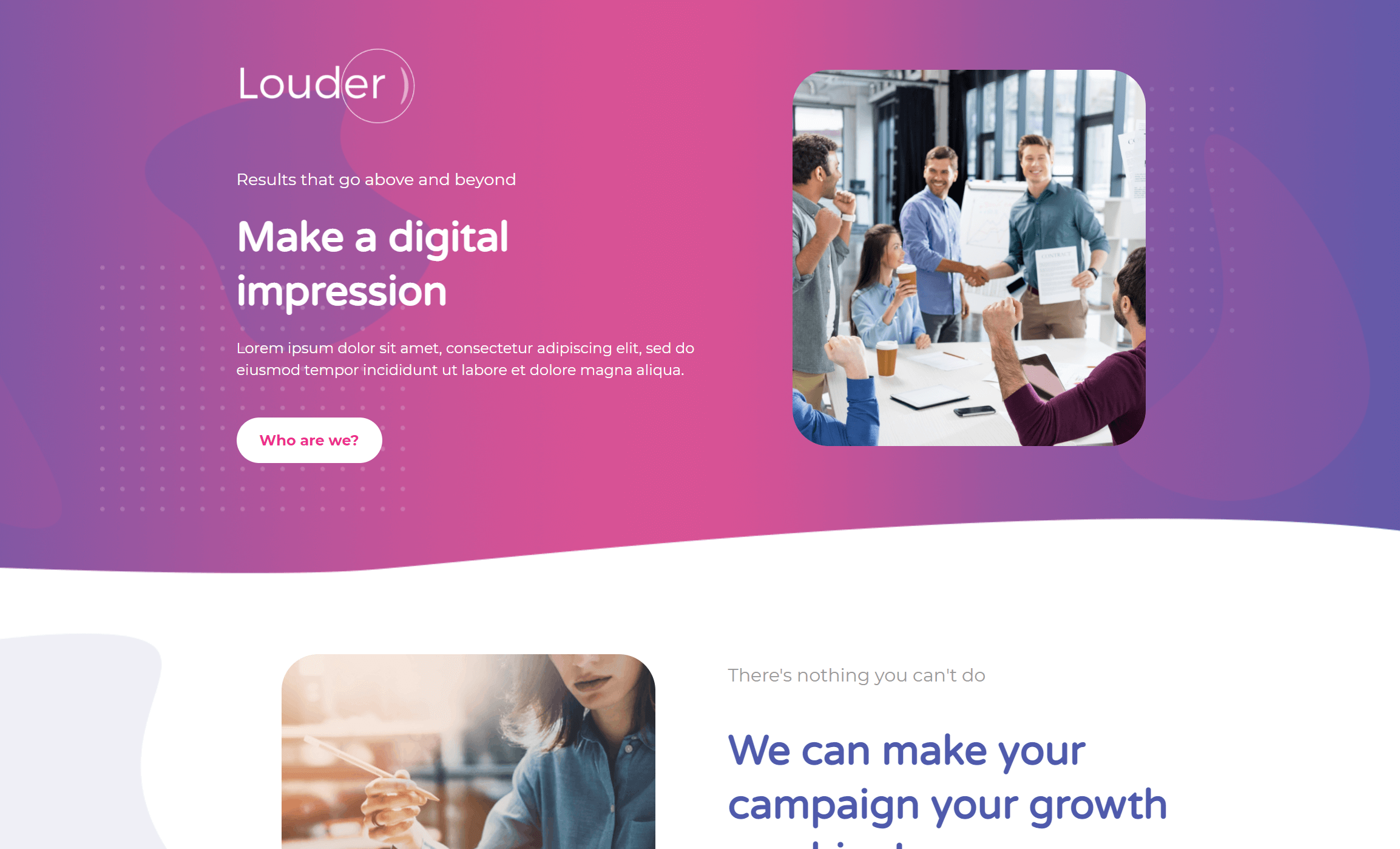 Przykład strony docelowej z informacjami o firmie lead generation page layout