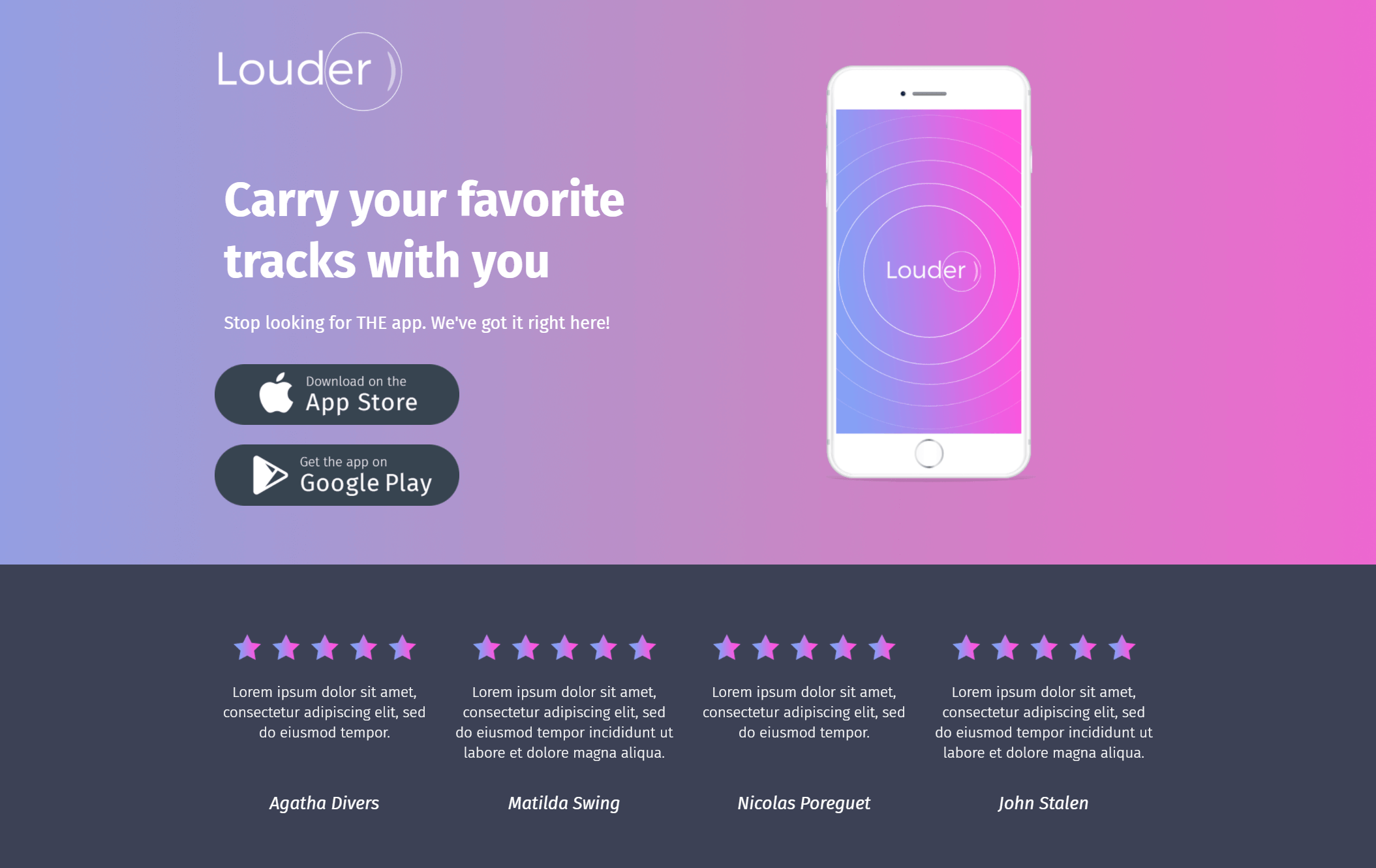 Przykładowy projekt fioletowej strony docelowej colorful landing page templates