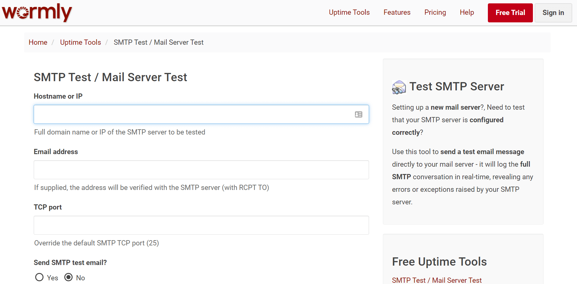 wormly email testing tools