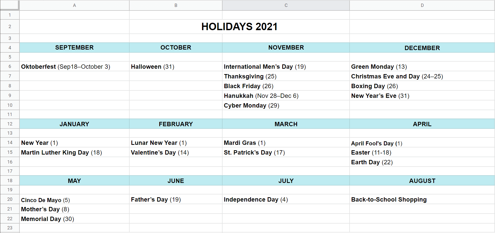 holiday marketing calendar