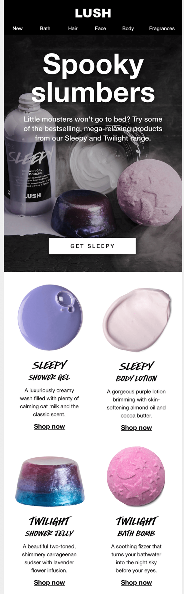 Halloween email newsletter example by Lush