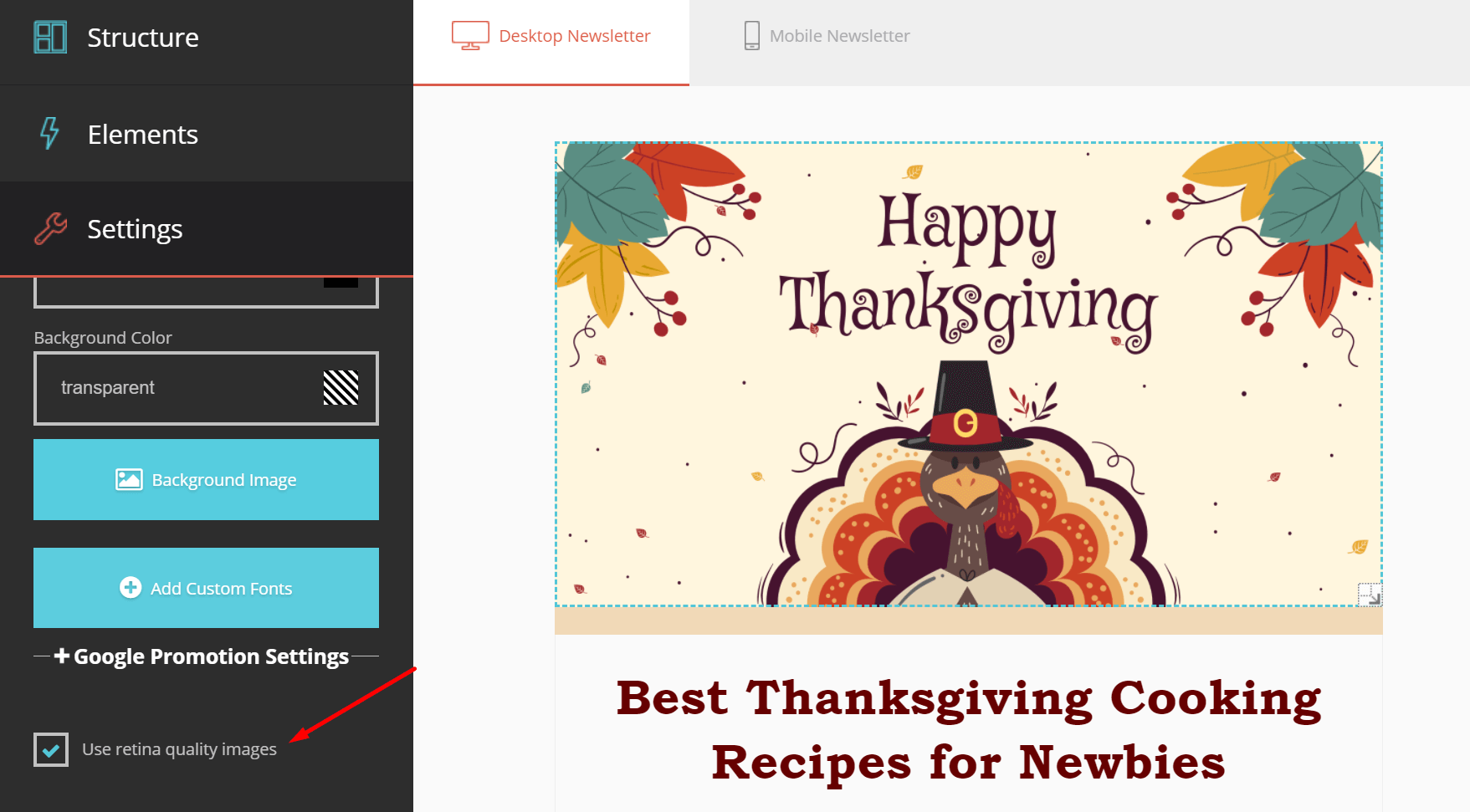 moosend email builder retina option