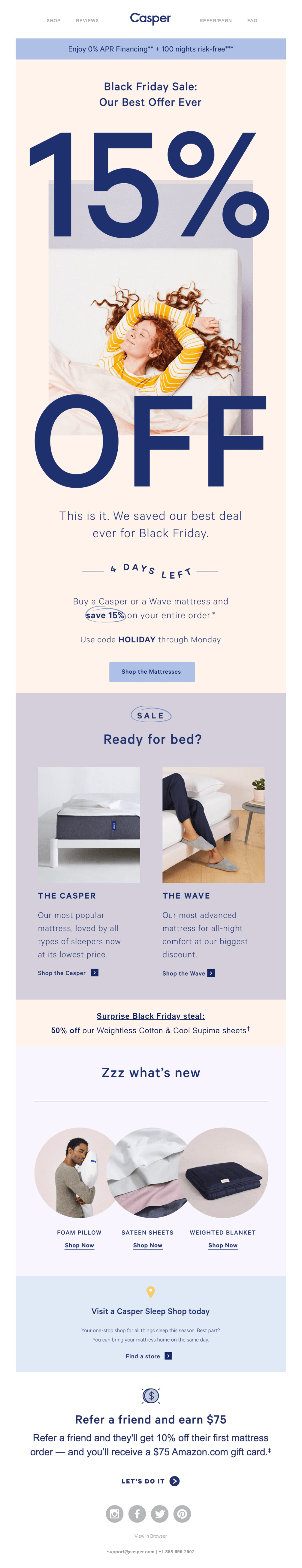Kampania Casper Black Friday casper email for holiday season