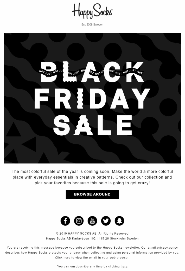 Kampania e-mailowa Happy Socks w Czarny piątek z gif happy socks black friday email with gif