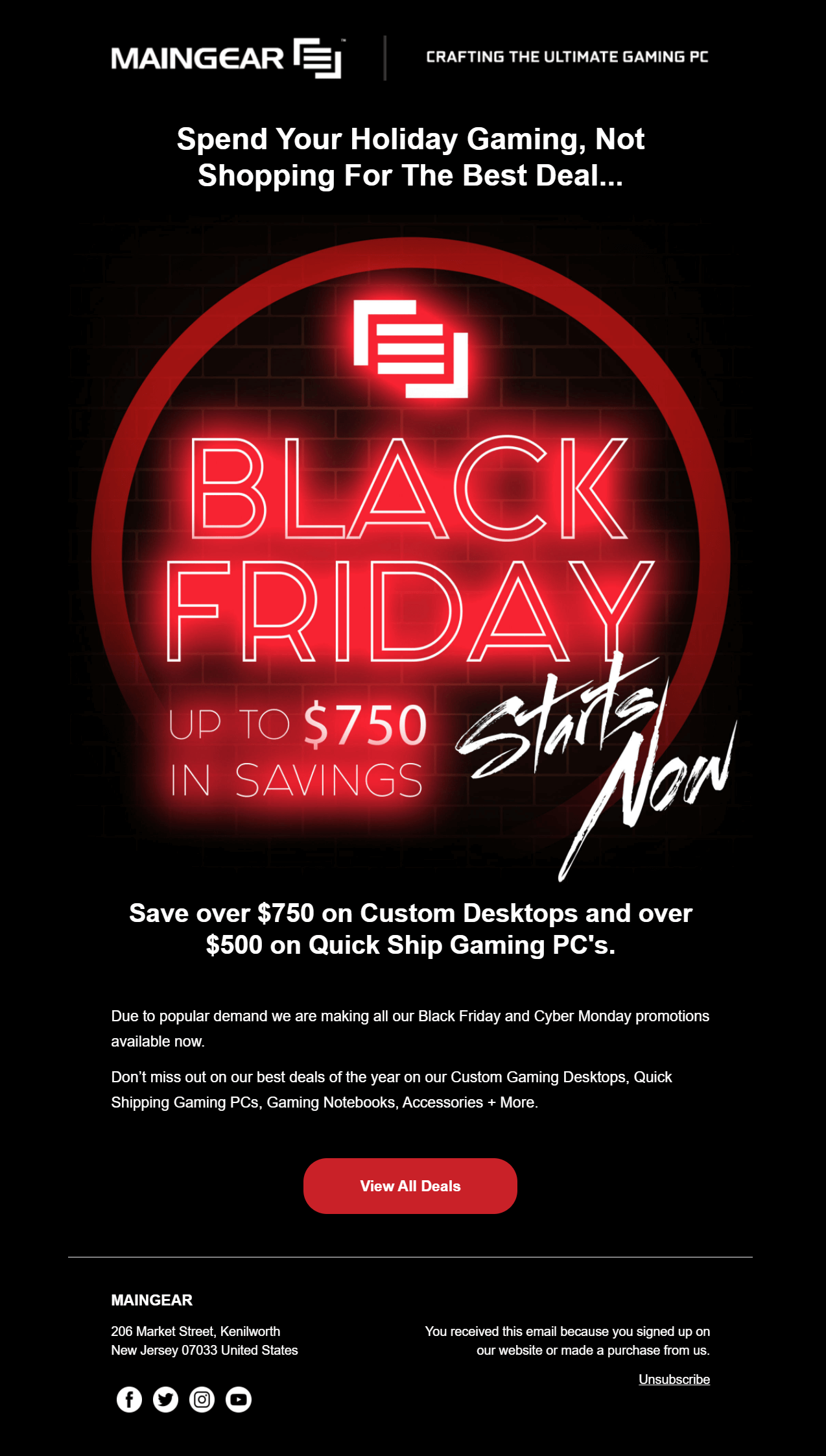 E-mail firmy Maingear na Czarny Piątek main gear email example for black friday