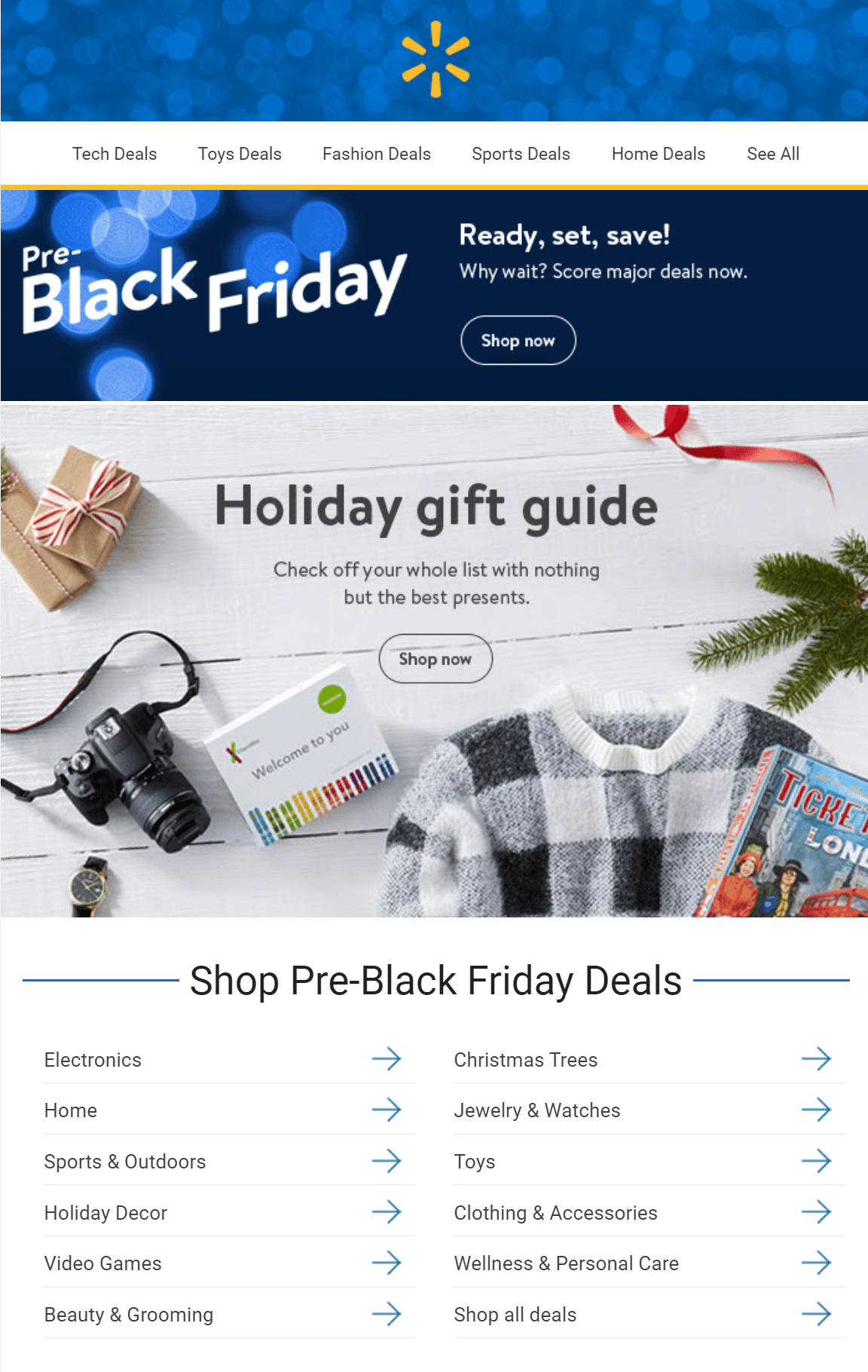 Przykład wiadomości e-mail Walmart w Czarny piątek walmart black friday campaign