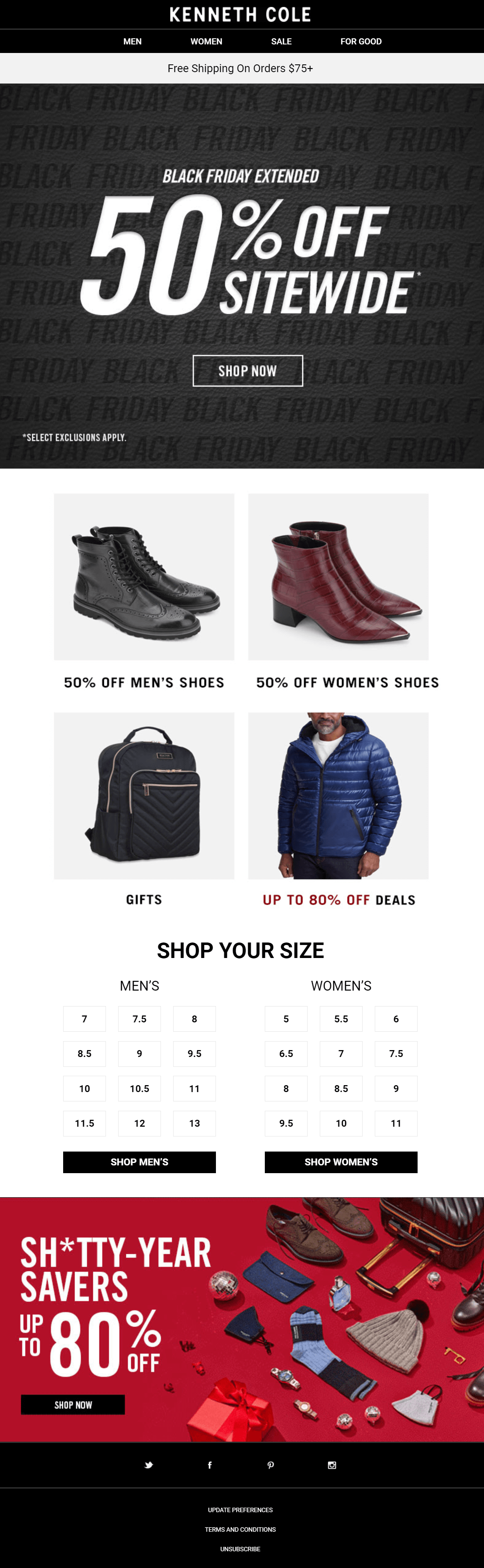 Kenneth Cole e-mail sprzedaży w Czarny piątek kenneth cole's black friday campaign