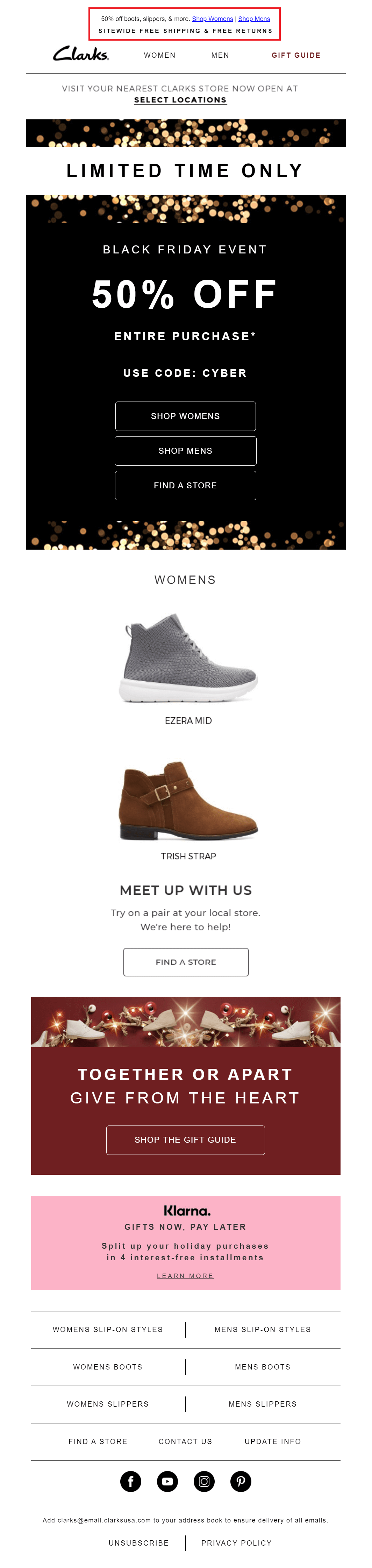 Kampania e-mailowa Clarks z okazji Czarnego Piątku clarks black friday campaign
