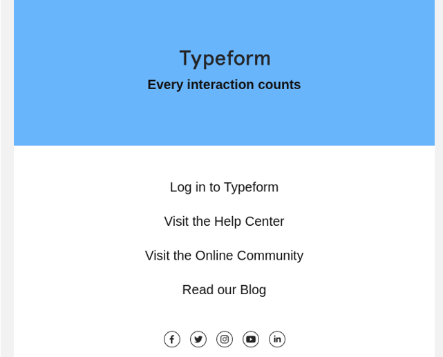 Exemplu de subsol de tip tip Typeform footer example