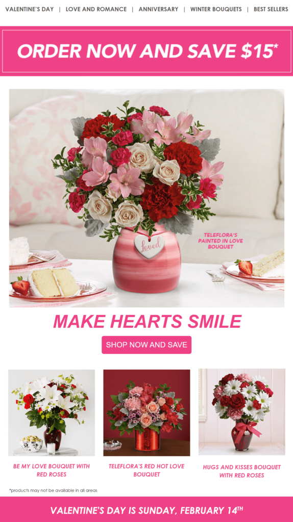 Misty 的花店情人節前營銷活動 valentine's example email from Misty's Florist