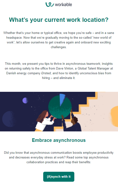 пример информационного бюллетеня от Workable newsletter example by Workable